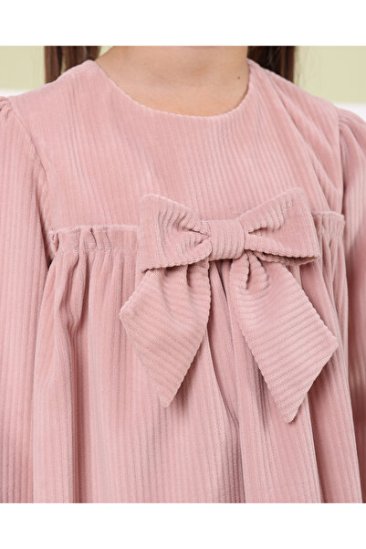 Serkon BABY Bow Detail Straight Cut Soft Velvet Stylish Girl's Dress