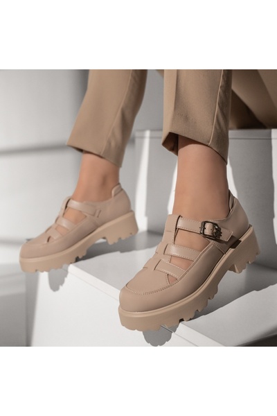 BMoD Pantofi casual bej pentru femei cu talpă groasă și baretă MOD13092