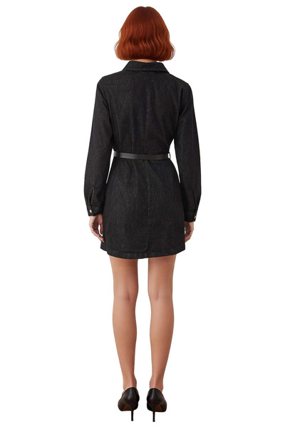 PayBuy Women's A-Line Denim Dress with Long Sleeves Shirt Collar Mini Design for Stylish and Modern Everyday Styles