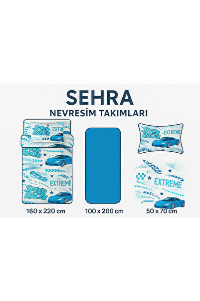 sehra Cotton Single Duvet Cover Set Children's Car Pattern Quilt Cover Fitted Sheet with 1 Pillowcase