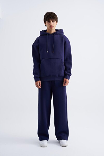 Machinist Erkek Basic Kapüşonlu Oversize Lacivert Sweatshirt
