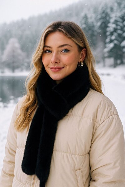 Axesoire 11252 Peluş Siyah Uzun Kürk Boyunluk