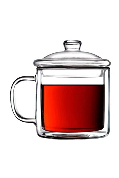 Jiffy Double Layer Clear Glass Mug with Glass Lid 350 Milliliters