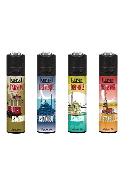 Clipper İstanbul Serisi Taşlı Çakmak 4 Adet
