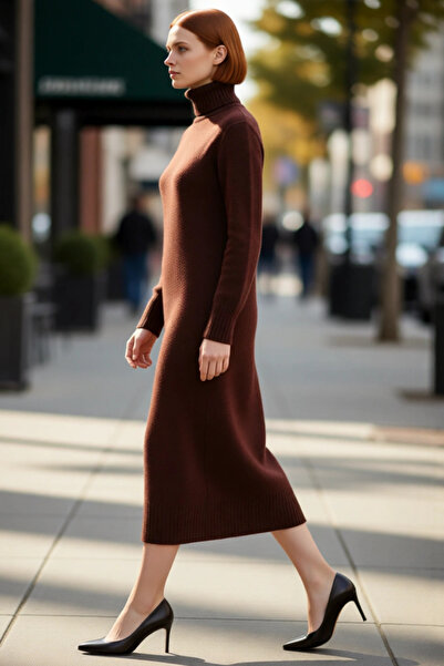 PayBuy فستان تريكو ميدي بياقة صياد بنمط بسيط للنساء، اختيار مريح وأنيق لفصل ا...