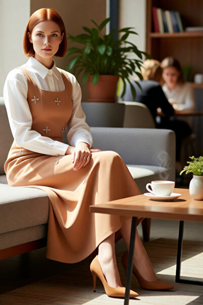 PayBuy Kadın Kare Yaka Taş İşlemeli Dokuma Jile Elbise Modern Şıklığı Her Ortama Taşıyan Stil Kaliteli