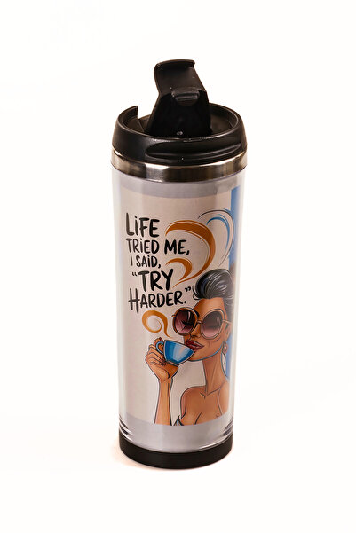 MUKKO HOME 360 ml Steel Thermos Mug – Coffee Lady Design, Steel Inner Chamber, Hot & Cold Beverage Cup