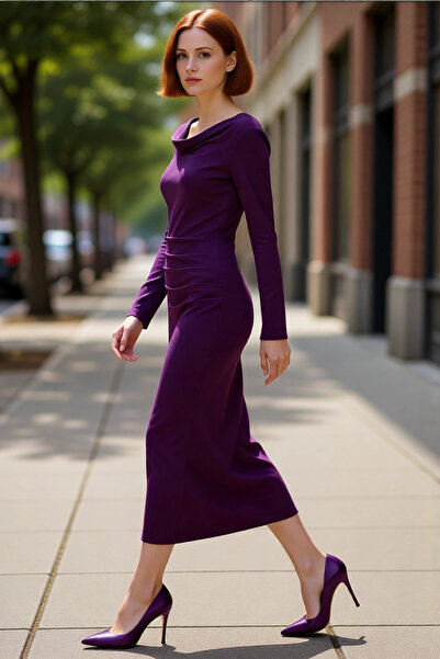 PayBuy Γυναικείο φόρεμα Bodycon με λαιμόκοψη με κορδόνια μάξι με χοντρό υφαντ...