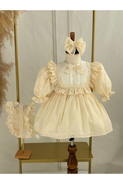 Hobidik Baby Σετ Παιδικό Φόρεμα Κρεμ Δαντελένιο Vintage για Κοριτσάκι