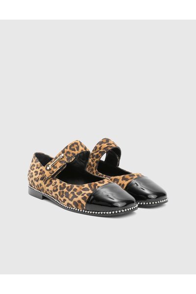 İLVİ Fisa Genuine Leopard Printed Leather Women's Ballerinas