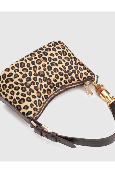İLVİ Roomy Hakiki Deri Tay Tüyü Leopar Kadın Omuz Çantası