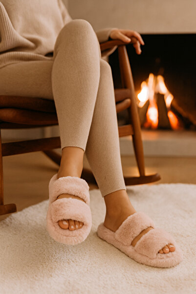 Beyond Women's Powder Double-Striped Furry House Slippers Byndcift01