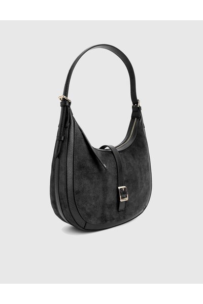 İLVİ Vlasyi Genuine Suede Floater Leather Black Women's Shoulder Bag