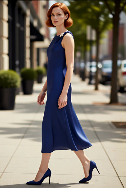 PayBuy Γυναικείο ασύμμετρο αμάνικο μάξι φόρεμα από σατέν υφαντό κομψό σχέδιο ...