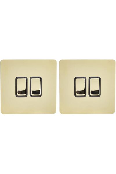 Raco Schneider Screwless Flat Plate Double Rocker 2-Way Light Switch (Pack of 2) - Brass
