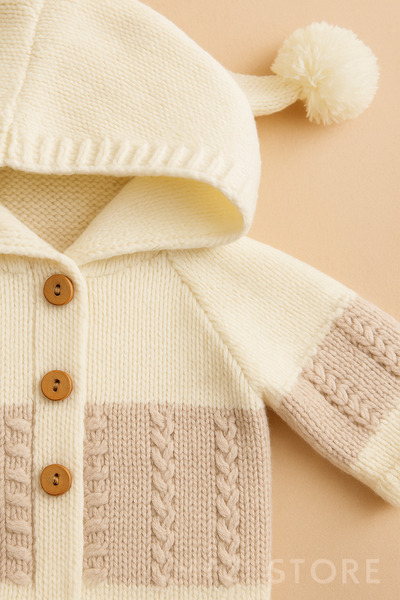 MYZİ STORE Knitwear Hooded Double Layer Baby Girl - Boy Cardigan Coat