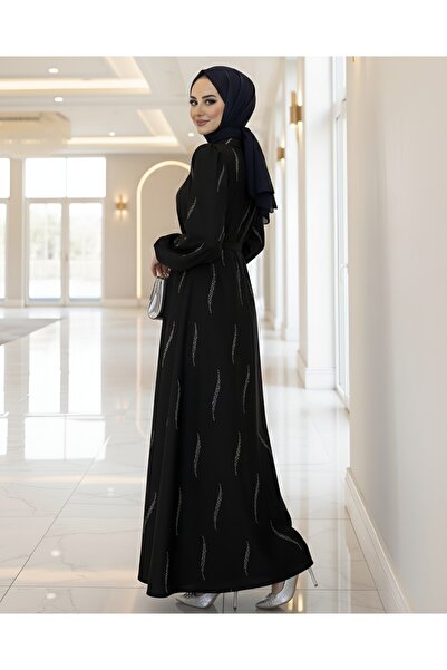 Modamorfo Φόρεμα σιφόν με μοτίβο πέτρας και ζώνη - Μαύρο