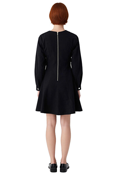 PayBuy Women's a Line Black Denim Mini Dress Crew Neck Standard Long Sleeve Stylish Suitable for Everyday Style