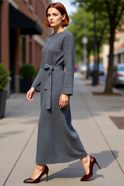 PayBuy Tricotaje speciale pentru femei Rochie maxi cu curea cu nervuri, cu mo...