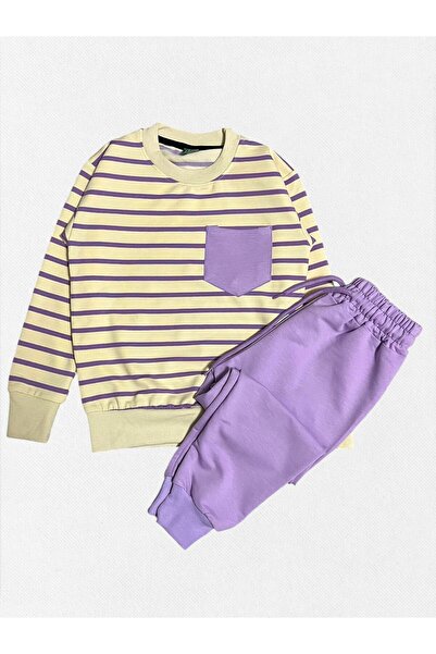 Fil Kids Κοριτσίστικο Σετ Φόρμας από Βαμβακερό Ύφασμα Μπεζ Χρώμα Λιλά Χρώμα Ρ...