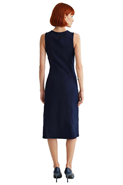 PayBuy Women's Bodycon Cutout Sleeveless Midi Denim Dress with Slit Detail Crew Neckline Offers Everyday Chic