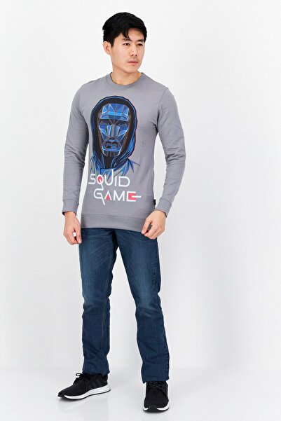 Netflix Men Squid Game Crew Neck Long Sleeve Sweatshirt, Grey