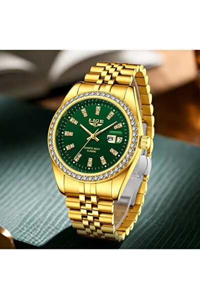 Lige Ανδρικό Ρολόι 89183 Χρυσό-Πράσινο – Επαγγελματικό Σχεδιασμό, Φωτεινή Οθόνη, Ανθεκτικό στο Νερό 3ATM