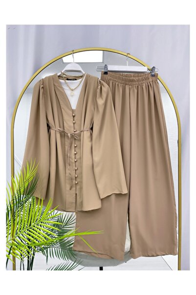 YEDİLALE Dubai Lace-Up Buttoned Pants Tunic Double Set