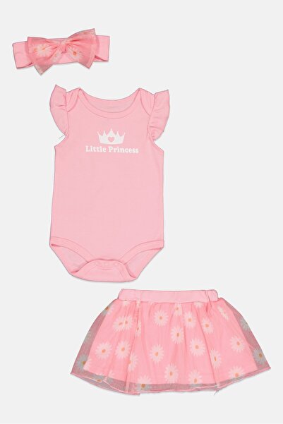 English Laundry Toddlers Girl 3 Pieces Baby Apparel Romper Skirt And Headband Set, Pink