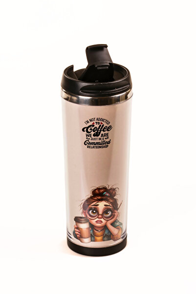 MUKKO HOME 360 ml Steel Thermos Mug – Coffee Lady Design, Steel Inner Chamber, Hot & Cold Beverage Cup