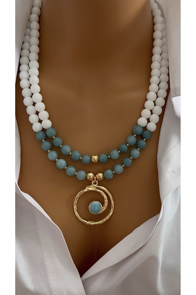 Nevaa Still Aquamarin doğal taş altın kaplama çoklu tasarım kolye hediye koly...