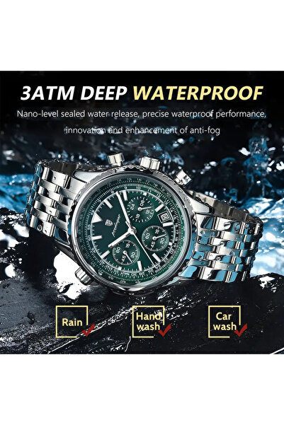 POEDAGAR Men's Wristwatch Stylish Design Stainless Steel Strap Titanium Case Blue Color Waterproof