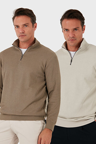 Buratti Памучна блуза с редовна кройка, половин цип и яка, 2 броя, мъжка SWEA...