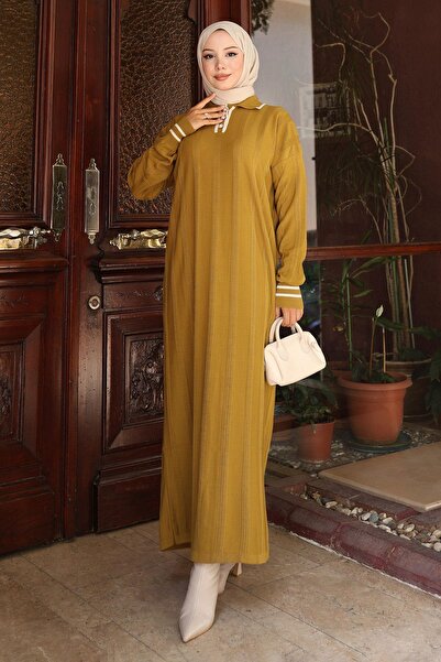 Missvalle Button Detailed Knitwear Dress Khaki 6153