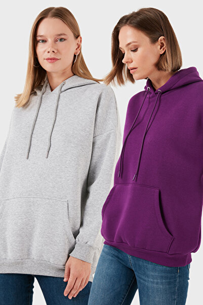 Lela Regular Fit Cotton με κουκούλα Collar επένδυση fleece Winter Pack of 2 Sweat SWEAT 5863854S2