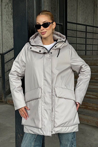 CARLA MARA Hooded Long Coat with Large Pockets