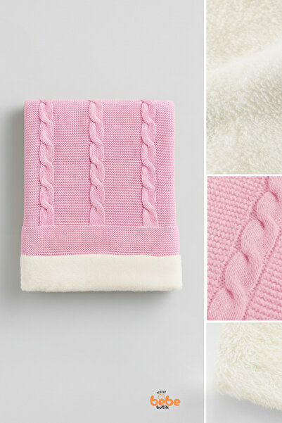 Trend Bebe Butik İçi Peluş Polar Triko Örgü Bebek Battaniyesi Kalın,Yumuşak,Saç Örgü Desenli Polar Bebek Battaniyesi