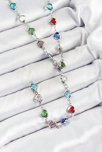 Skygo Brass Silver Color Mixed Color Zircon Stone Heart Y Women Necklace - Tj-Bko10302