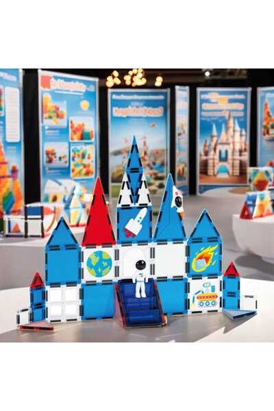 CAN OYUNCAK Magnetic Tiles Space Set 39 Pieces Magnetic Building Magnetic Blocks