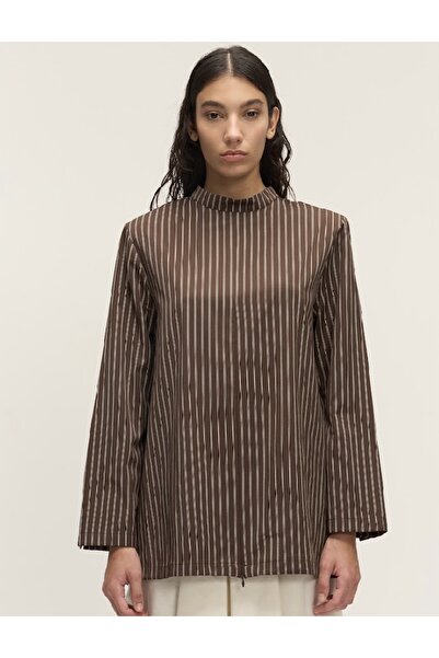 QOOQ STORE ÇİZGİLİ BLUZ KAHVERENGİ