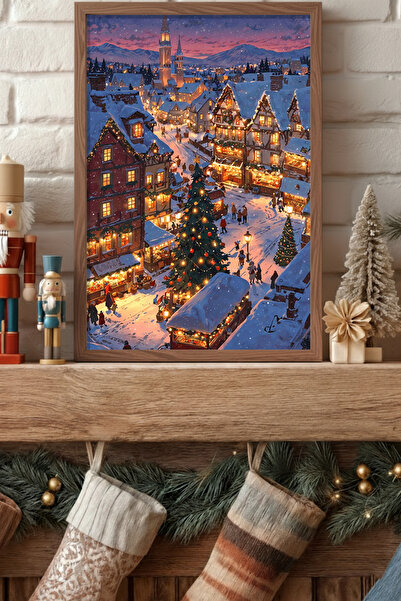 Creatick Design Christmas Temalı Tekli Ham Ahşap Çerçeveli Tablo Yılbaşı Yeni Yıl