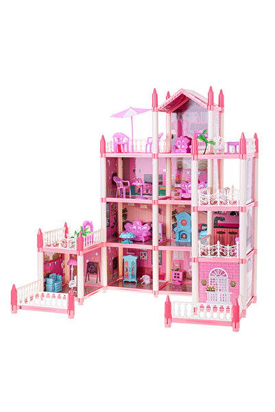 zola Casă de păpuși pentru fete, Zola®, 4 niveluri, roz, cu mobilier, plastic, 61x47x60 m