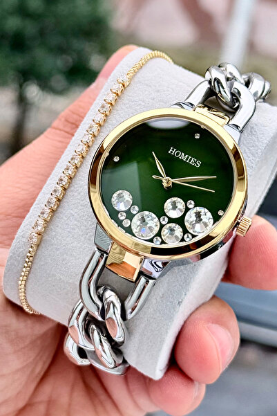 Homies Women's Wristwatch Chain Steel Cord Drop Stone Dial Gift Box Bracelet Gift Included.Hm92938291