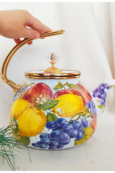 EBRULİEMAYE Fruit Basket Enamel Teapot 2.5 Liter Kettle
