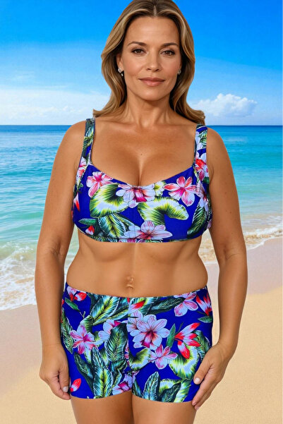 embody Women's 2 piece swimsuit, plus size, ocean blue shorts m5007