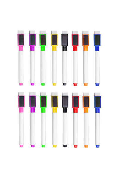 zola Set of 16 magnetic board markers, with eraser sponges and magnet, multicoloured, 11.5 x 1.2 cm