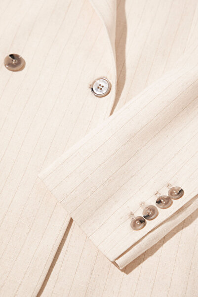 W Collection Ekru Striped Linen Mixed Jacket