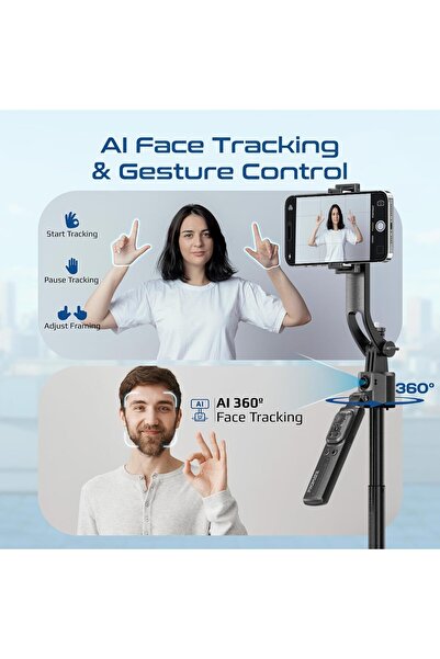 Promate TriPop-Ai Smart Tripod, 176cm Telescopic Rod, Auto-Pop, AI Face Tracking