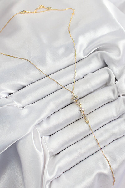 Skygo Brass Zircon Stone Row Star Figure Y Model Gold Color Women's Necklace - Tj-Bko10314