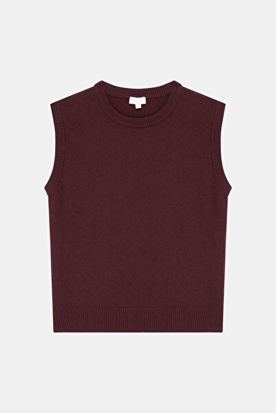 W Collection ملابس تريكو بدون أكمام مصنوعة من مزيج الصوف والكشمير باللون العنابي